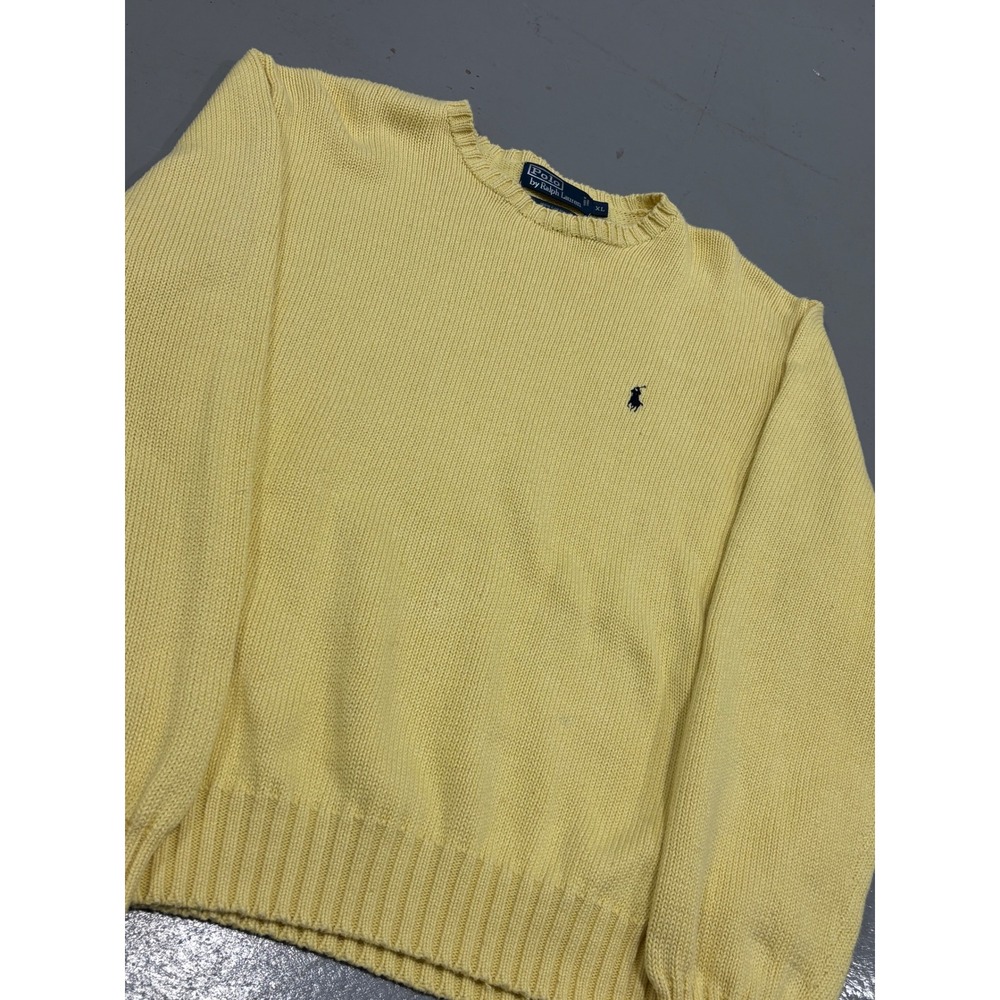 Polo Ralph Lauren Mens XL Yellow Cotton Ribbed Knit Crewneck Pony Logo Sweater - Picture 2 of 6